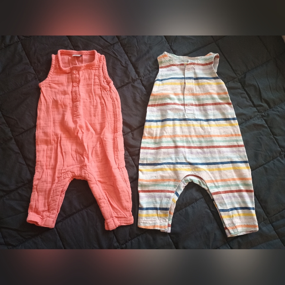 Old Navy Coral Sleeveless One-Piece and Striped Multicolor Romper Set